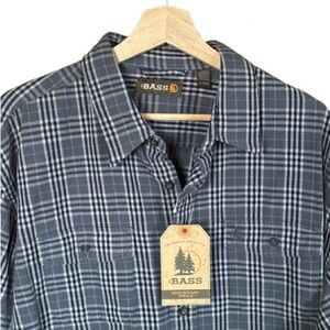 G&H Bass Men's Gray, Black and Blue Plaid 100% cotton Shirt